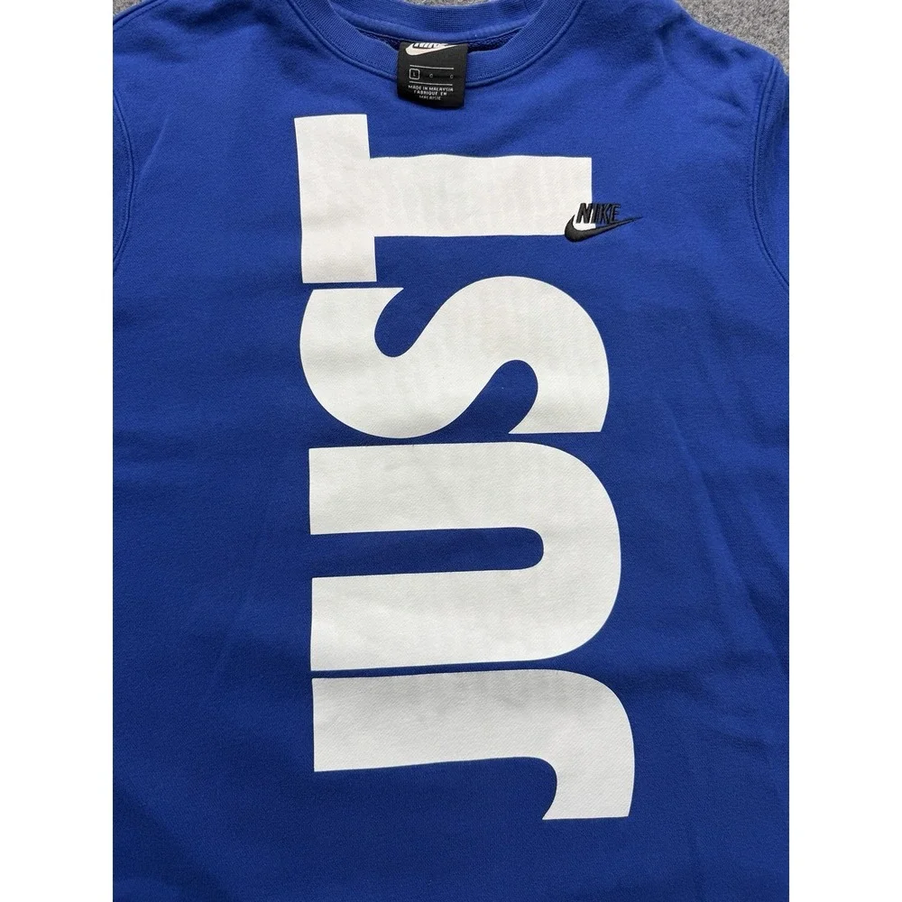 Nike Crewneck Men's Size Large Blue White Spellout‎